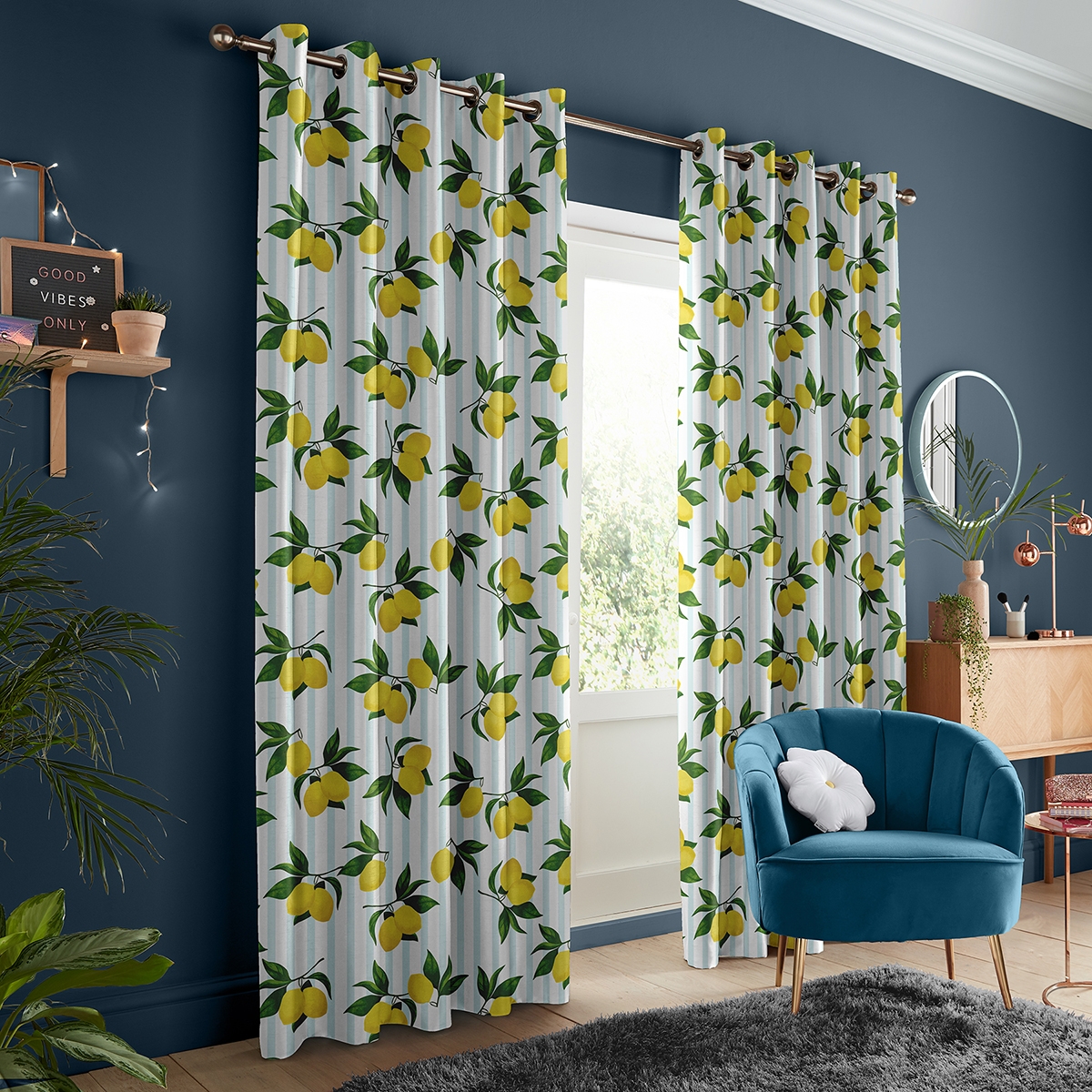 Product photograph of Skinny Dip Summer Lemon Sky Curtain from Choice Furniture Superstore.